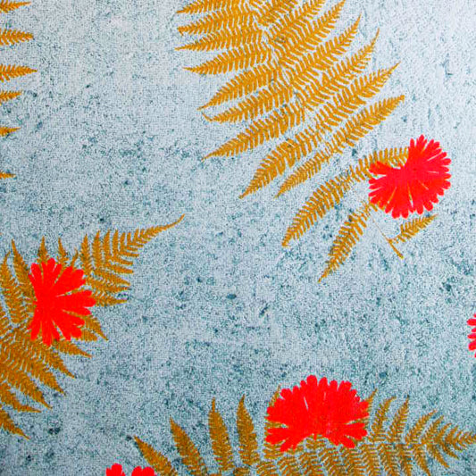 Fabric Collagraph and Floral + Fern Screenprint 18" x 24"