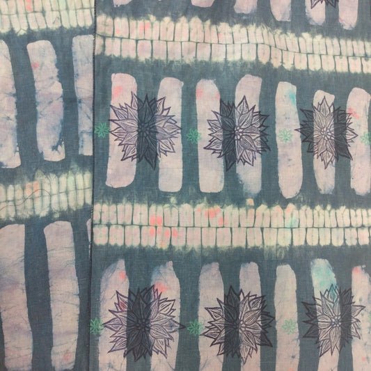 15" x 123" Blue Linen Table Runner with Wax and Ink Print