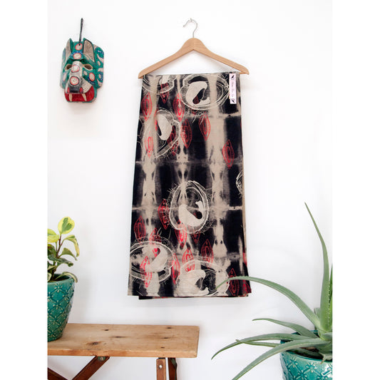 Black Linen Anti Shibori Dyed Printed with Almond Shells and Chestnuts