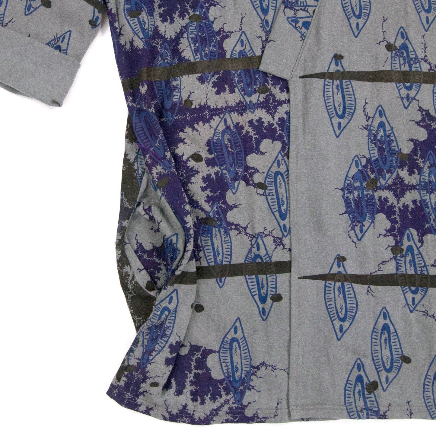 Grey Jersey Knit Kimono Style Wrap with Purple Mandelbrot