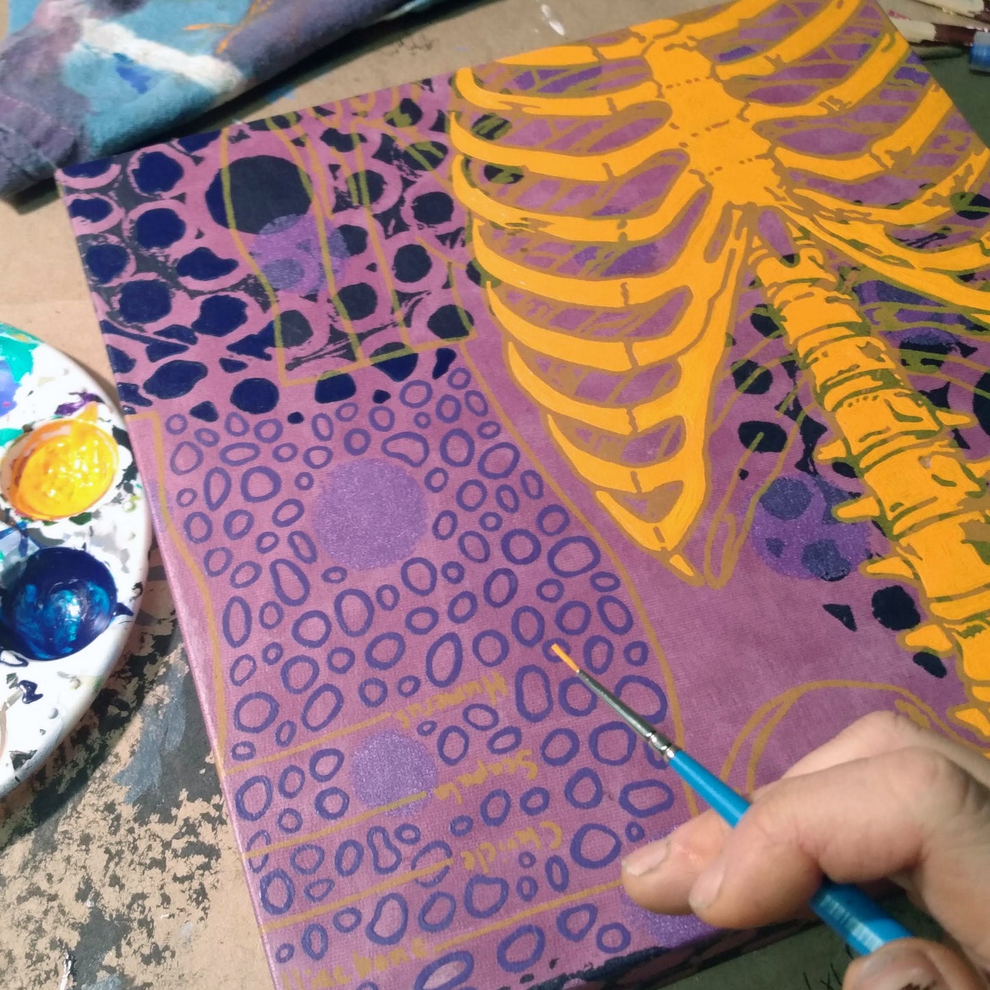 Purples Painting + Silkscreen Textile Wall Art 10" x 10"