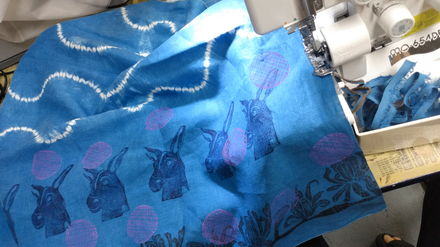 Indigo Dyed Linen Burro and Sweet Shrub Blockprinted Table Runners