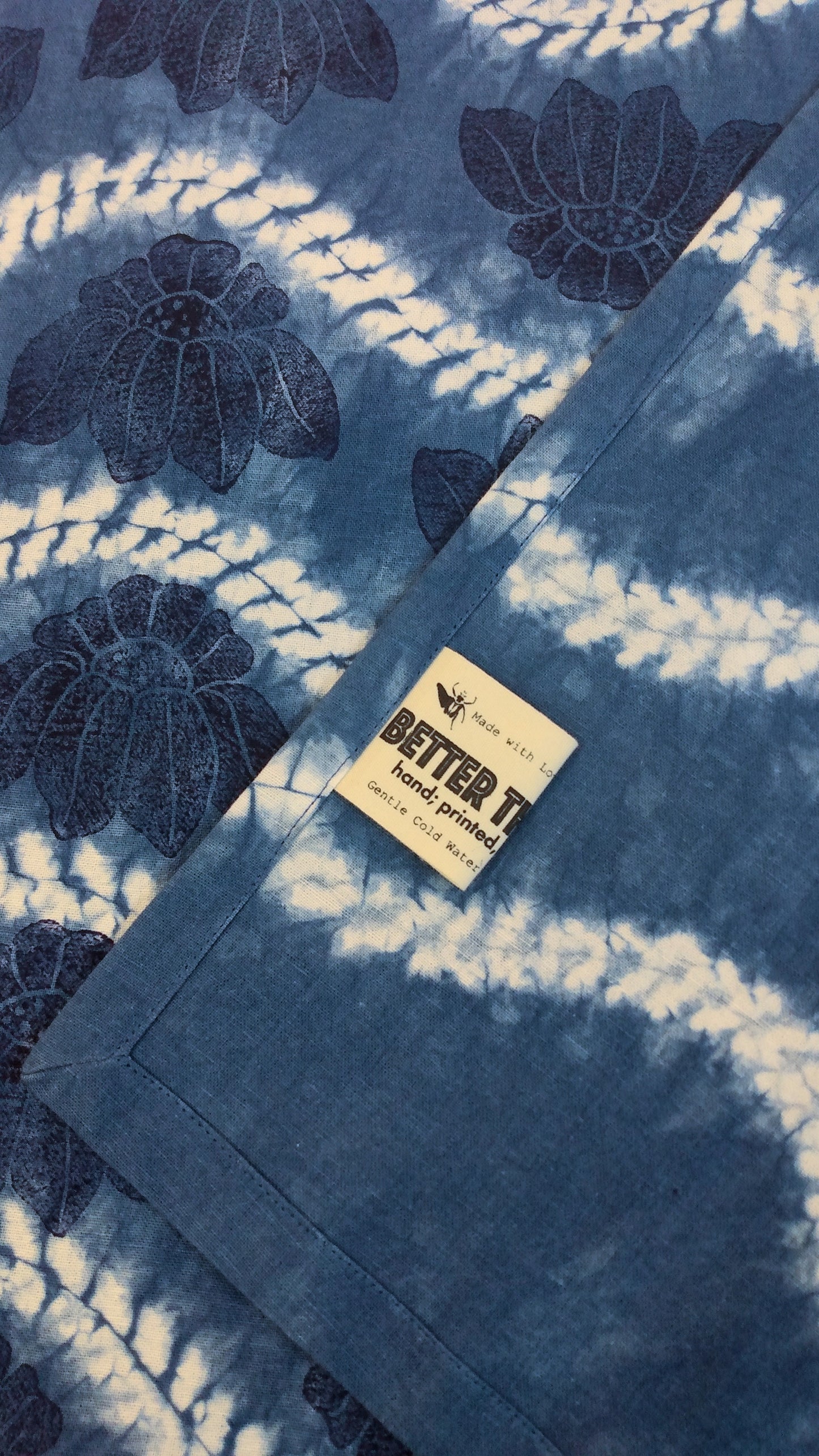 Indigo Dyed Linen with Flower Blockprint Center Piece