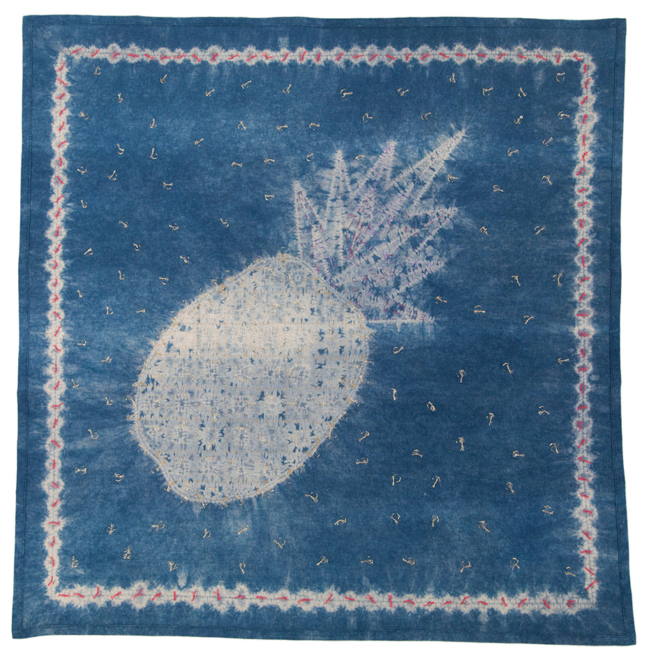 Stitching Resist Shibori + Embroidered Fabric; The Pineapple