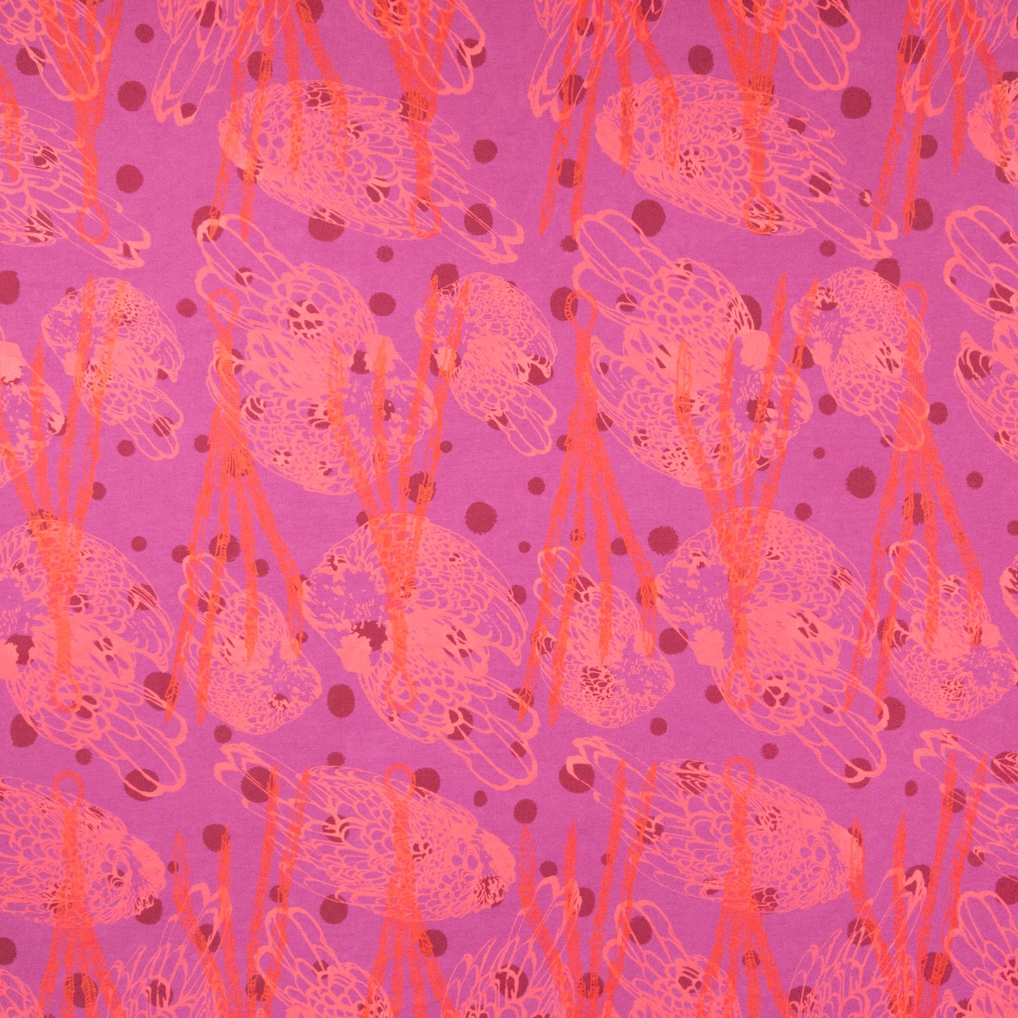 Magenta Linen Cotton Kimono Style Wrap with Chickens