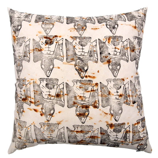 Rust Dyed Canvas with Bird Block Print Extra Large Throw Pillow