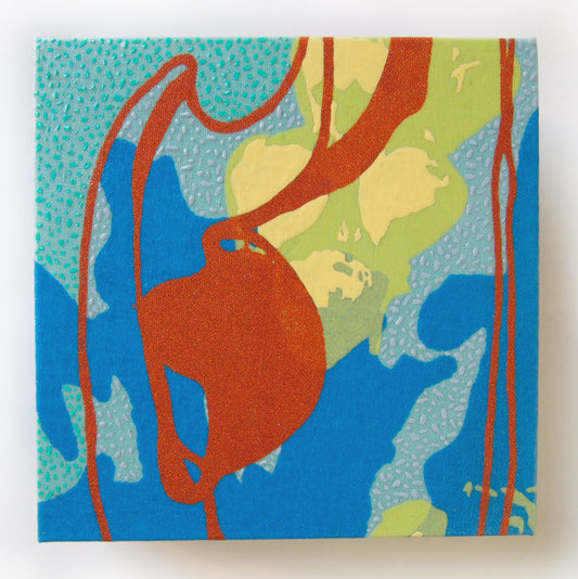 Blues Painting + Silkscreen Textile Wall Art 4" x 4"