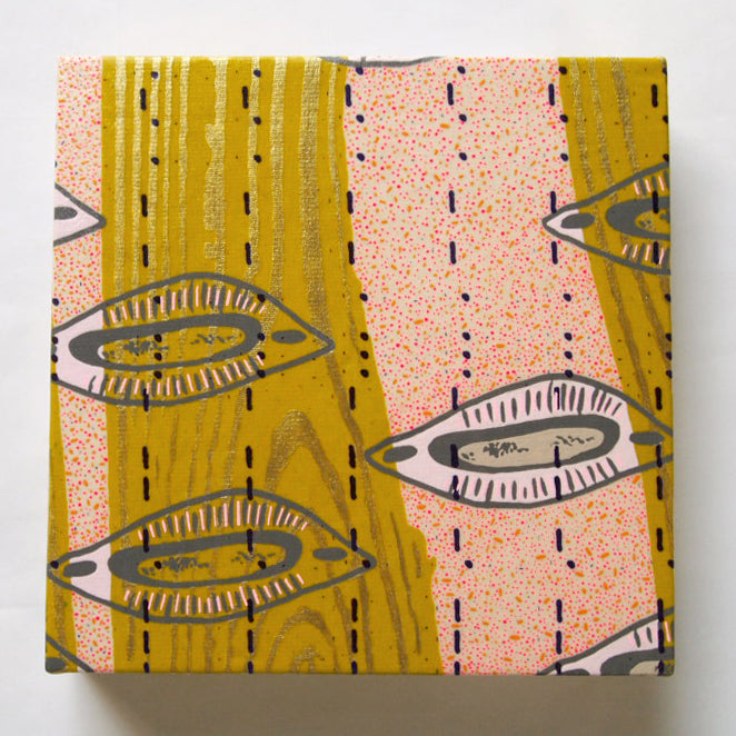 Naturals Painting + Silkscreen Textile Wall Art 8" x 8"