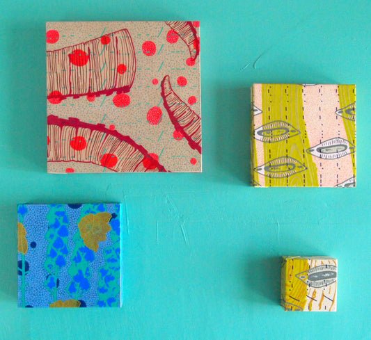 Pinks Painting + Silkscreen Textile Wall Art 12" x 12"