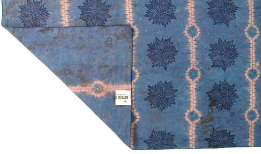 35.5" x 55" Rose and Blue Linen Table Runner with Wax and Ink Print