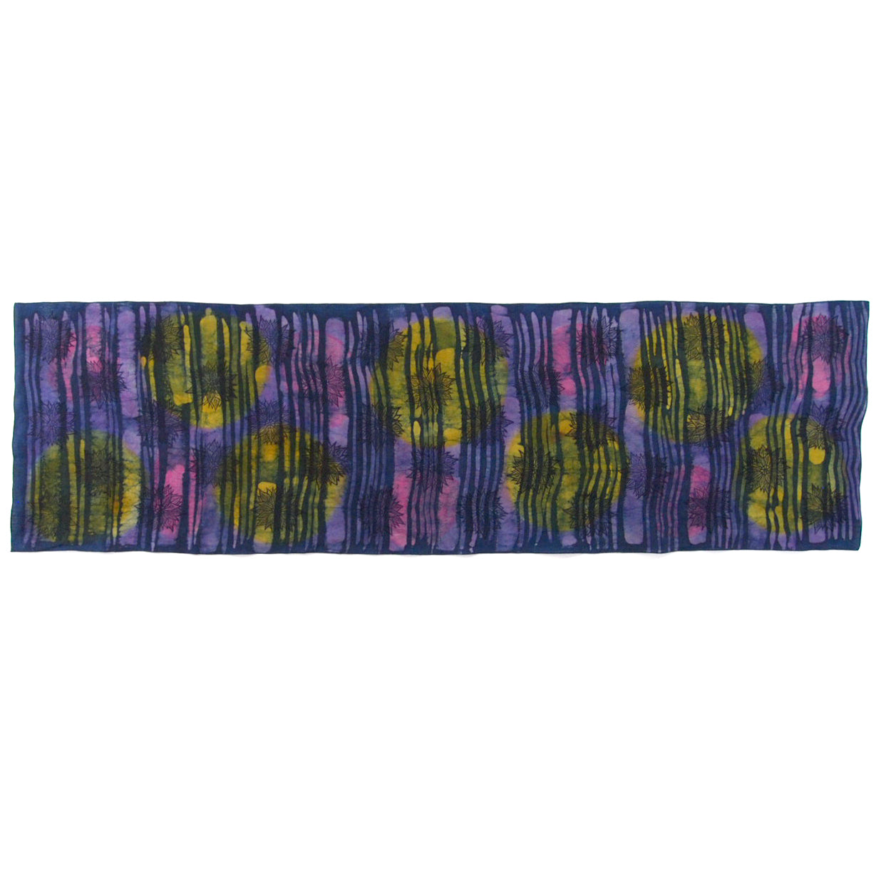 17.75" x 60" Multicolor and Blue Linen Table Runner with Wax and Ink Print