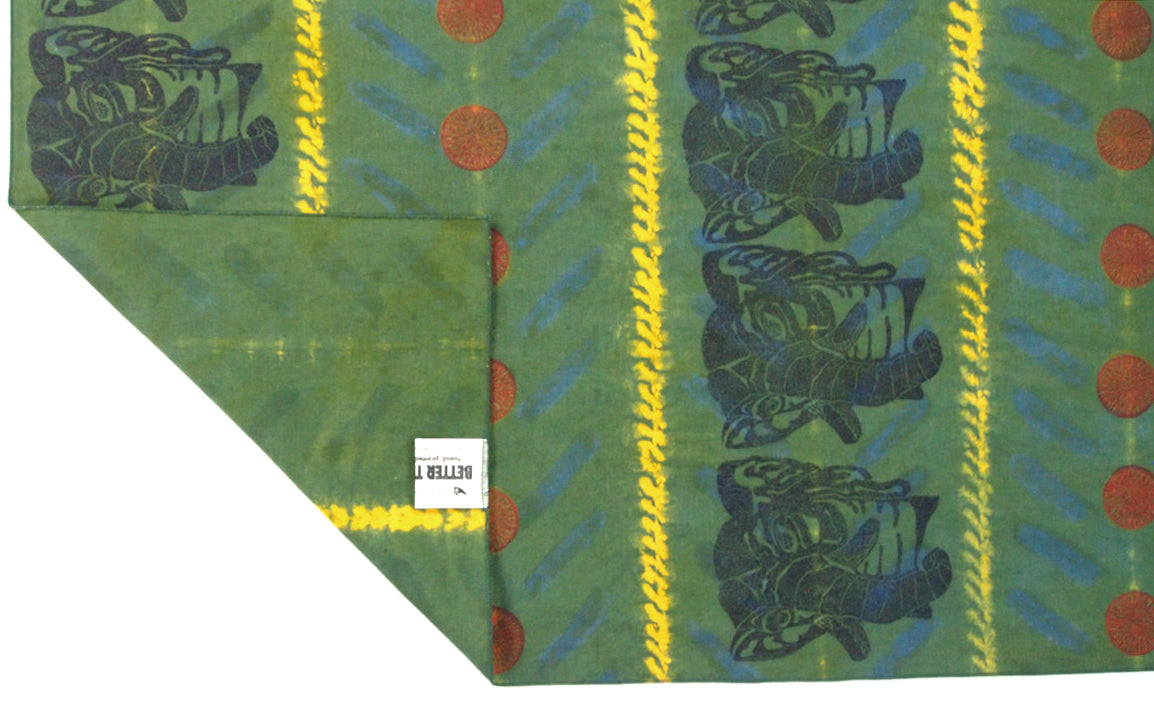 26" x 38" Gold Green and Blue Linen Table Runner with Wax and Ink Print