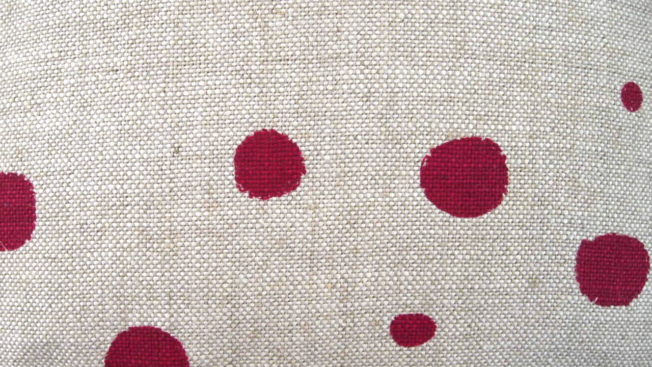 1/2 + 1/2 Hot Pink Polka Dot / Red Skeleton Basketweave Heavy Linen Throws Pillow