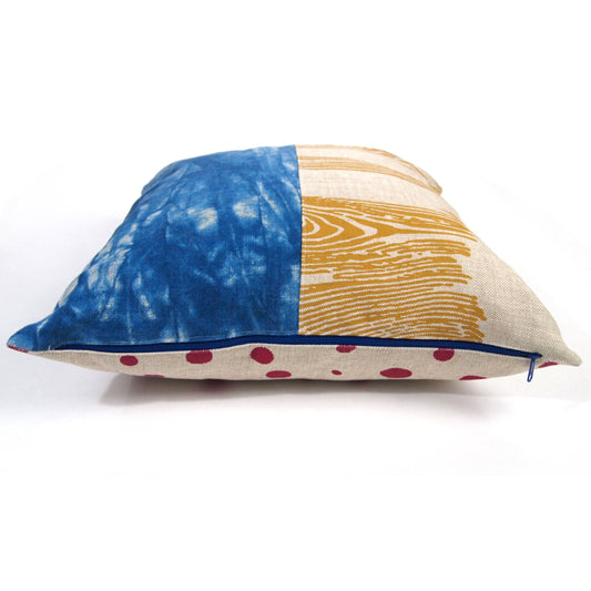 1/2 + 1/2 Wood Grain / Indigo Dyed Basketweave Heavy Linen Throws Pillows