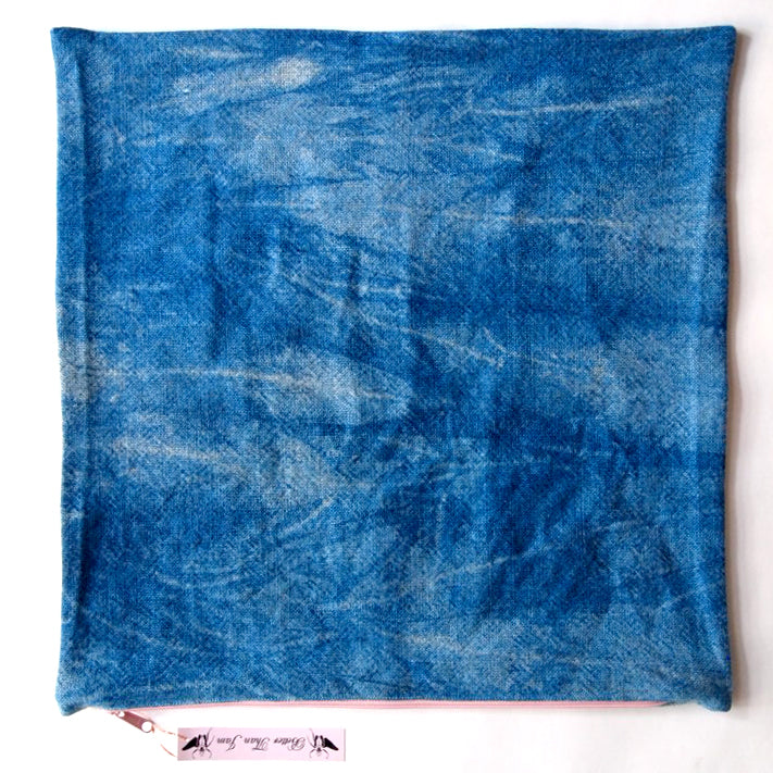 1/2 + 1/2 Hot Pink Polka Dot / Indigo Basketweave Heavy Linen Throws Pillow