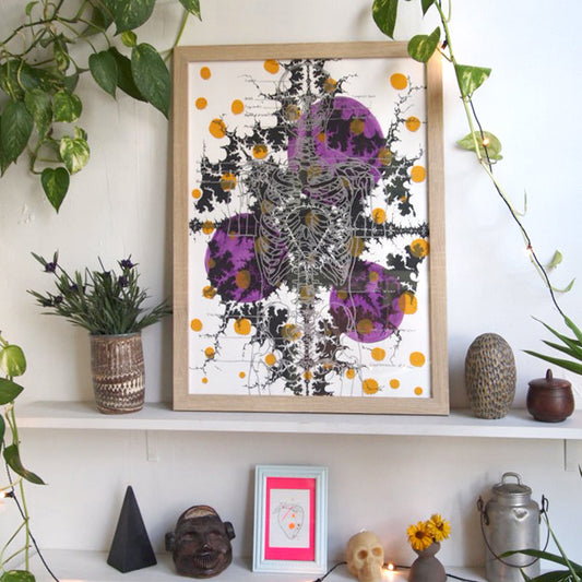 Silver Skeleton with Ochre Screenprint on Paper 18" x 24"