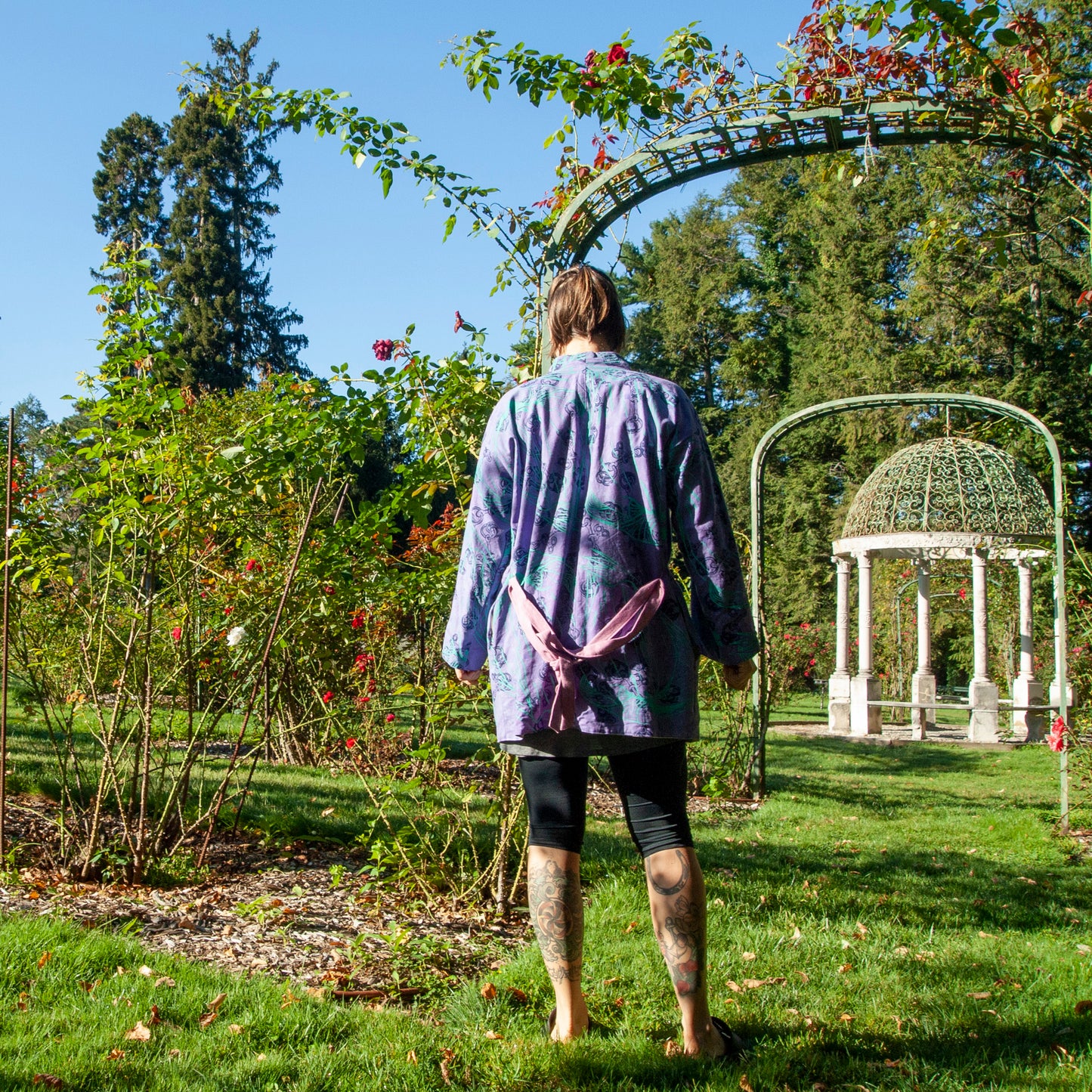 Purple Linen Cotton Kimono Style Wrap with Coconuts