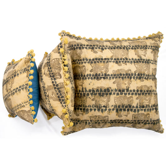 Olive Linen AntiDyed Shibori Blockprinted Throw Pillows