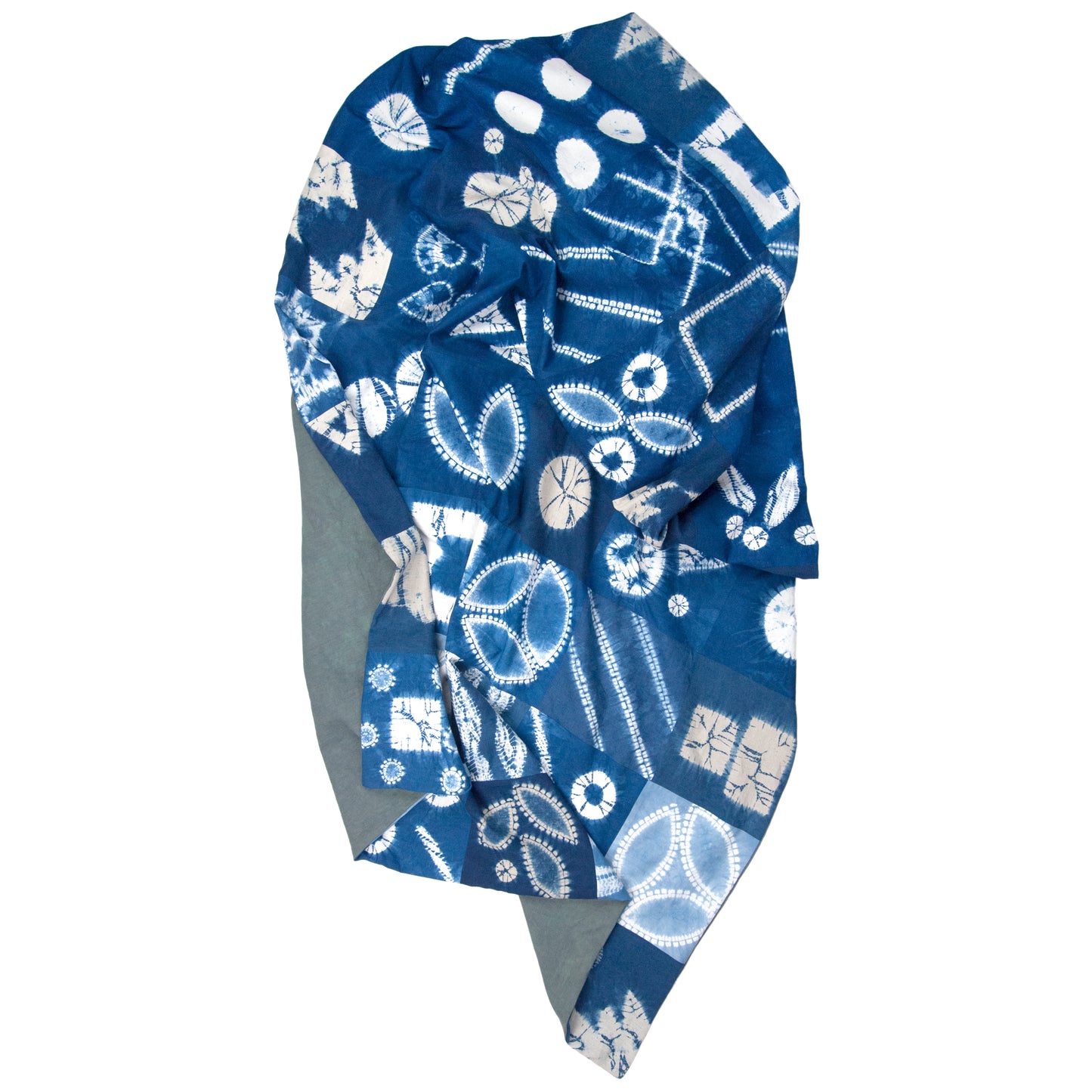 Patchwork Blanket of Indigo Dyed Squares as Throw or Queen Comforter