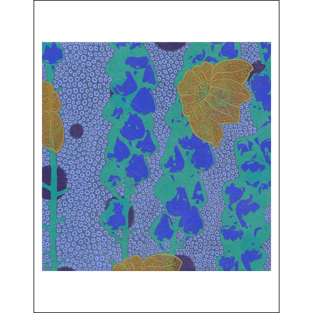 Blues Painting + Silkscreen Textile Wall Art 8" x 8"