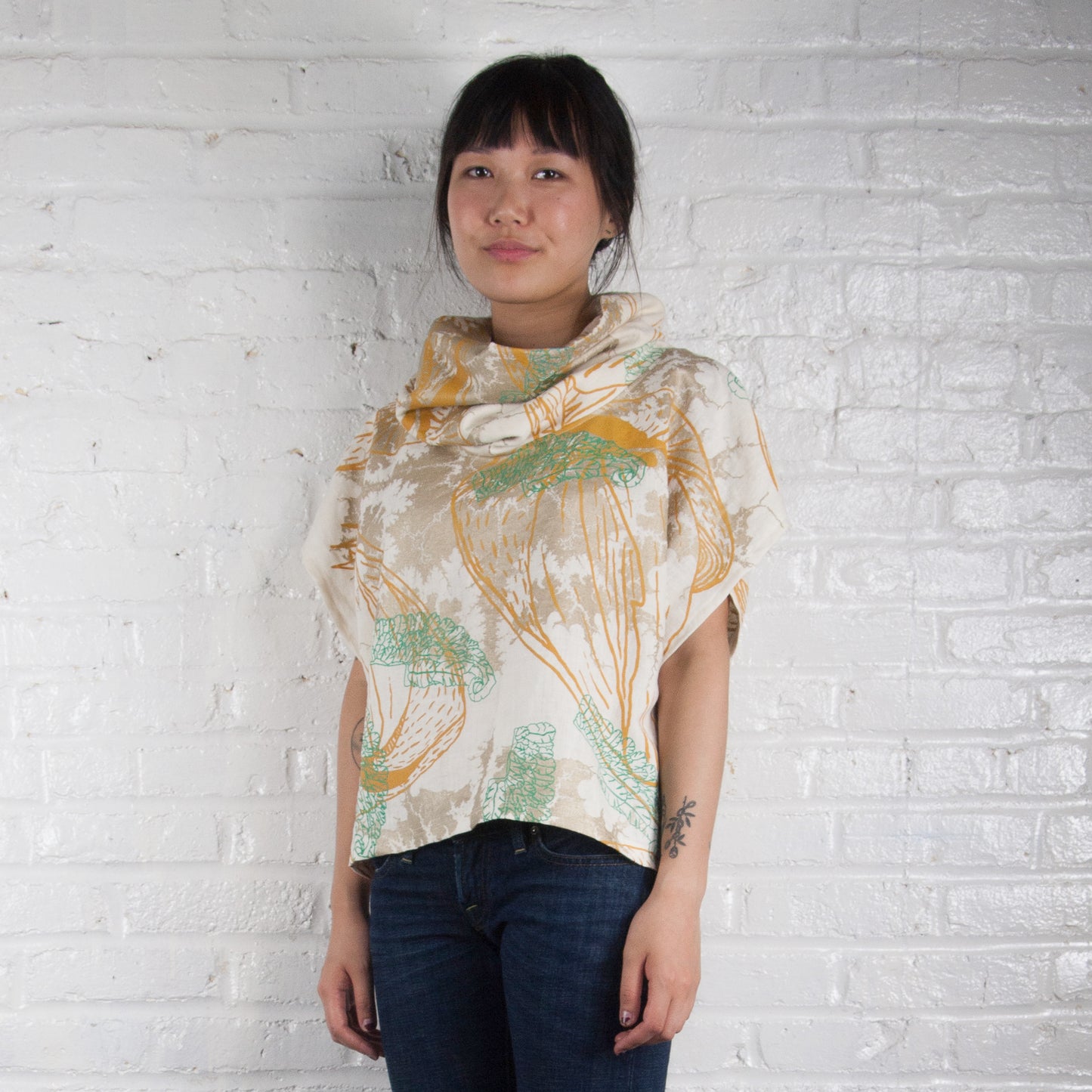 Cowl Neck Top // Linen Pale Purple with Goliath Beetle Print