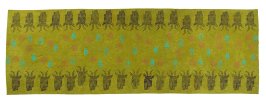 Chartreuse Green Linen Table Runner with Goat Blockprint