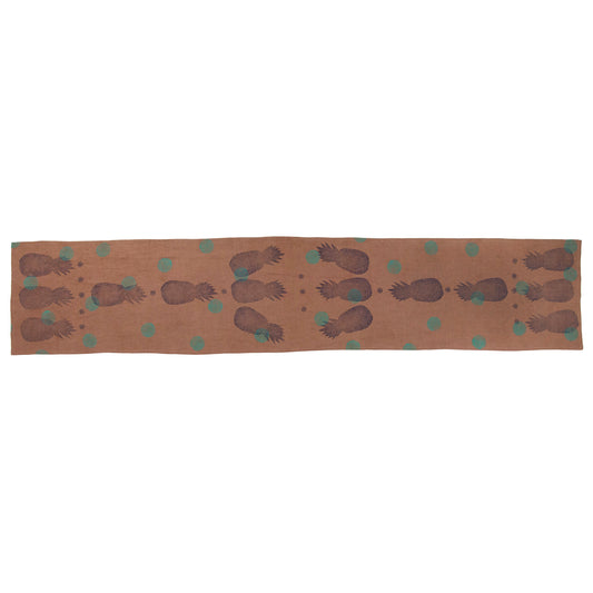 Brown Linen Table Runner with Pineapple Blockprint