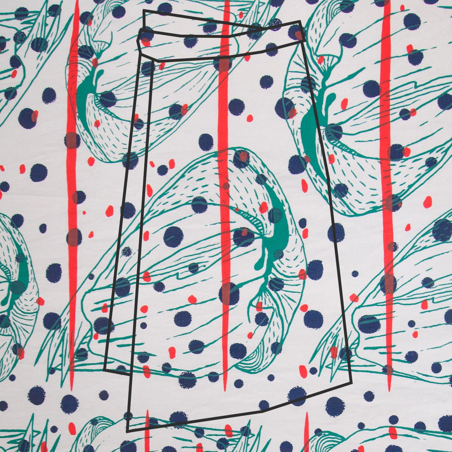 Hand Screenprinted Cotton/Linen by Yard // Navy,Turquoise, Fluorescent Red
