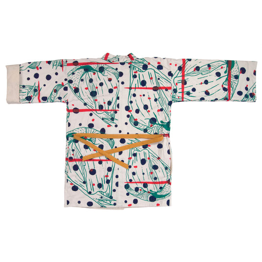 White Linen Cotton Kimono Style Wrap with Polka Dots
