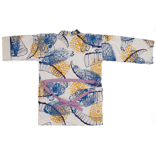 White Linen Cotton Kimono Style Wrap with Ibex Horns