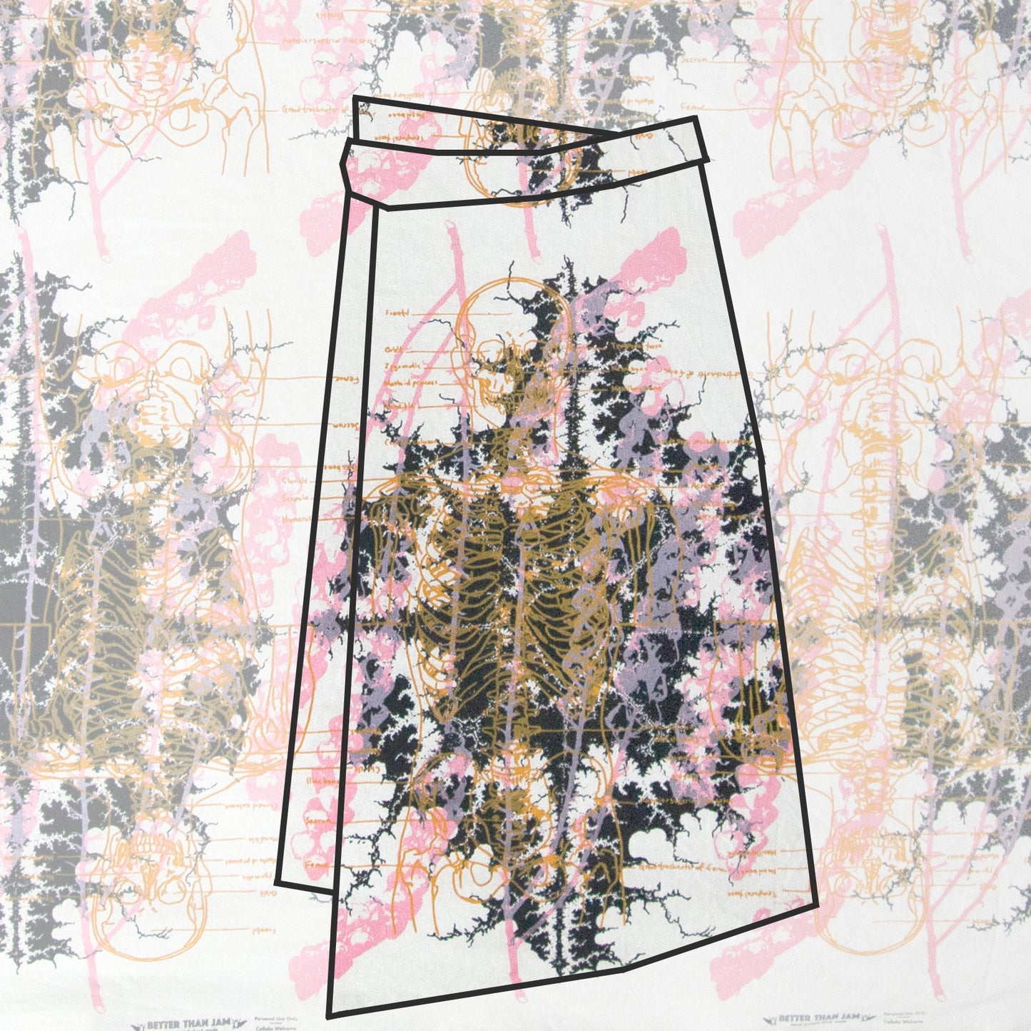 Hand Screenprinted Cotton/Linen by Yard // Metal Black, Peach Pink, Mustard Yellow