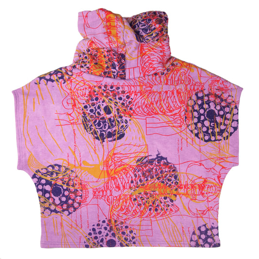 Hemp Fleece Cowl // purple with skeletons, fireworks, and coconuts
