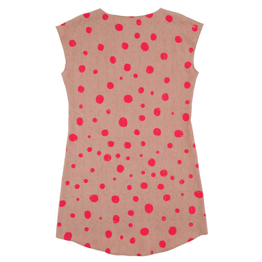 Silk Blend Shift Dress // Avocado Pink with Polka Dots
