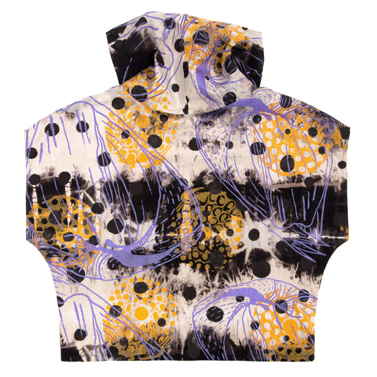 Cowl Neck Top // Anti Dyed Linen Blend with Coconut and Polka Dot Print