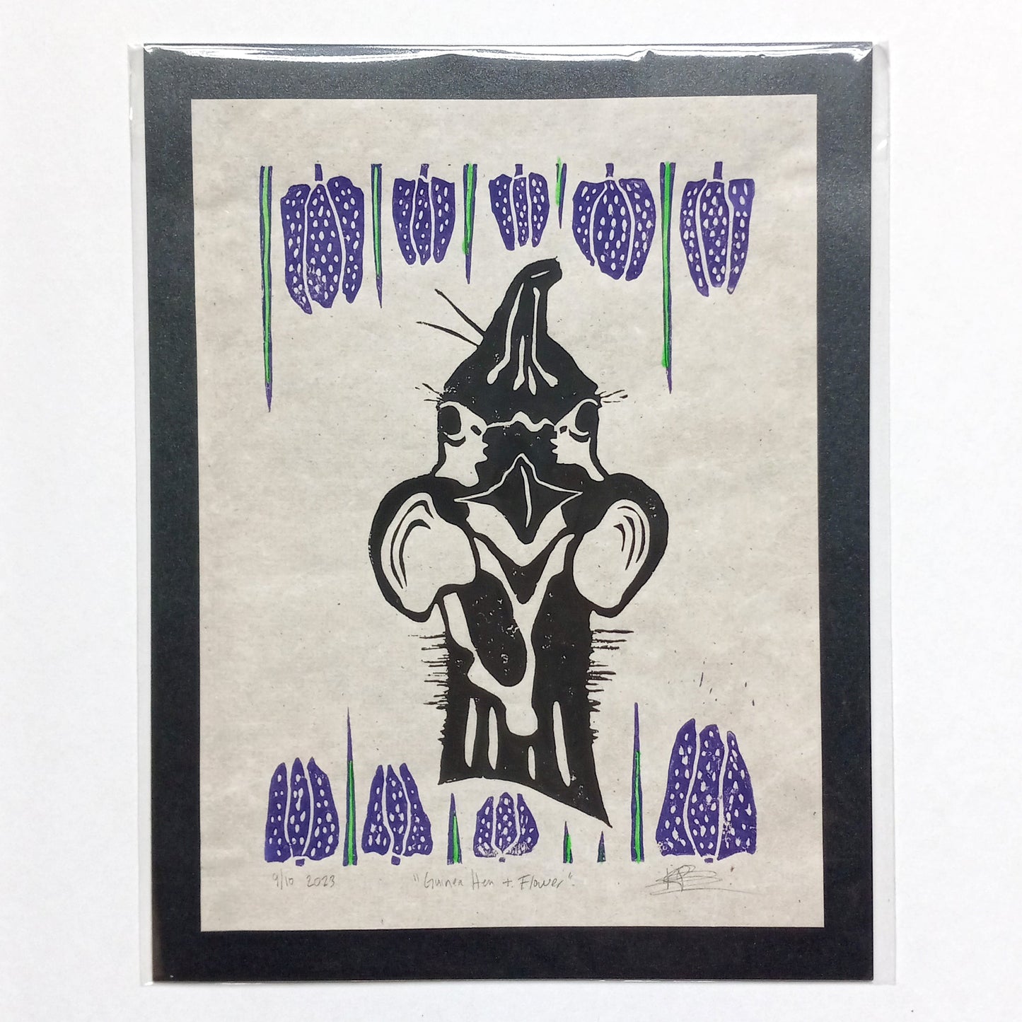 Guinea Hen + Guinea Hen Flowers on Paper 8.5" x 11" on handmade paper