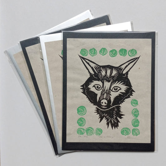 Fox + Cabbage on Paper 8.5" x 11" on handmade paper