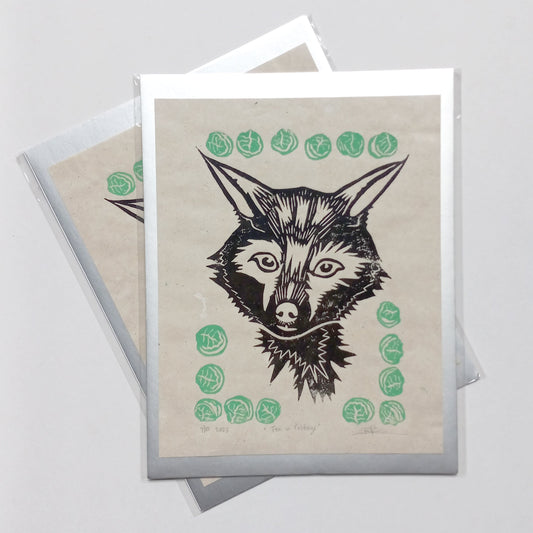 Fox + Cabbage on Paper 8.5" x 11" on handmade paper