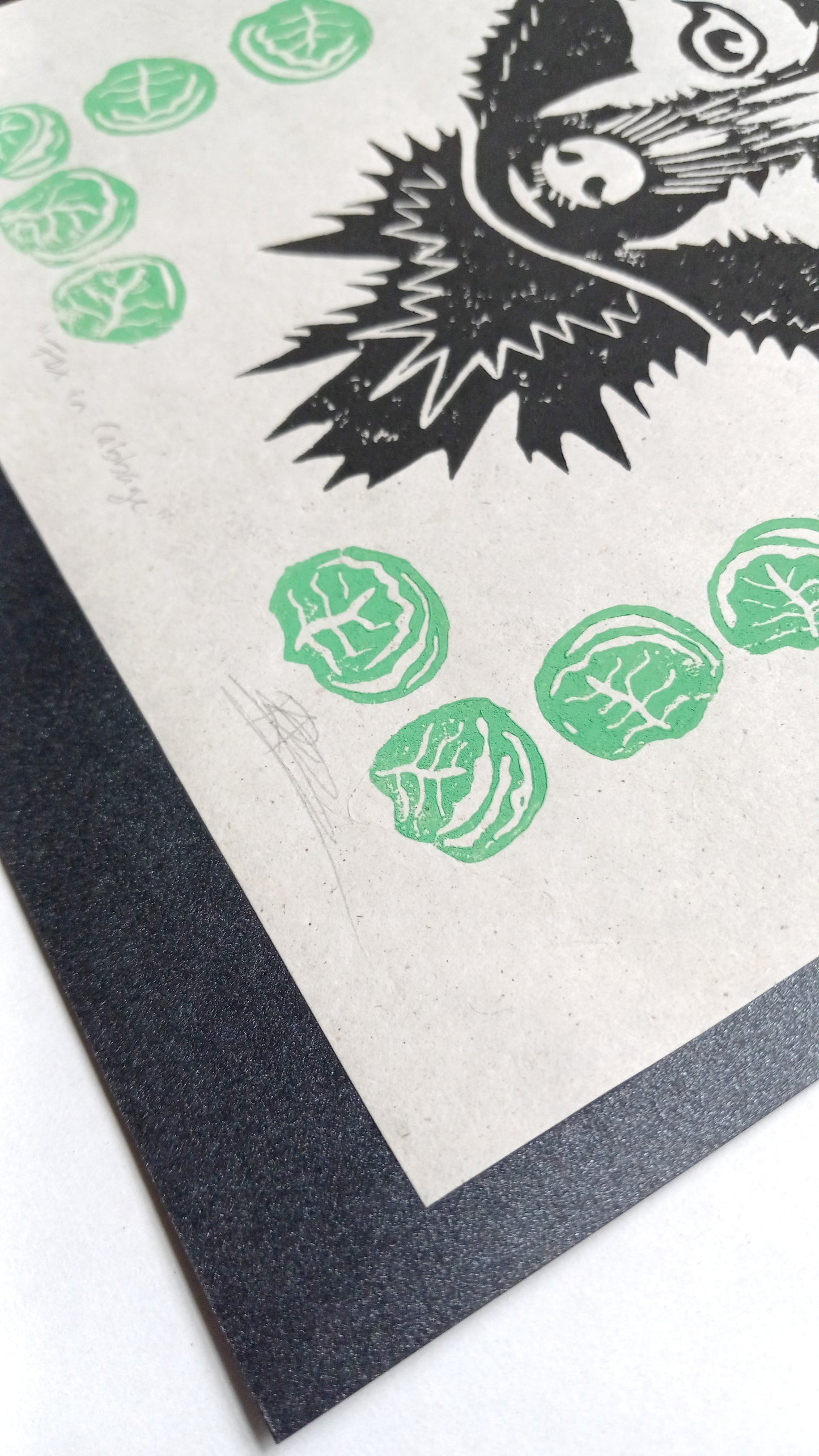 Fox + Cabbage on Paper 8.5" x 11" on handmade paper