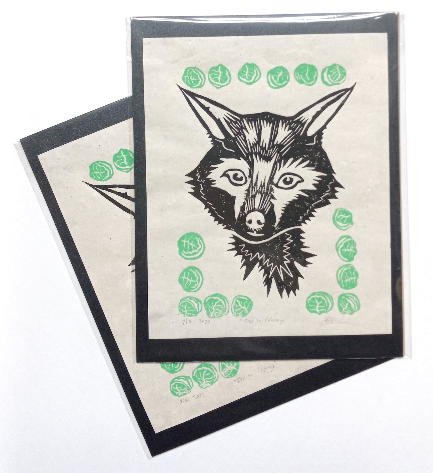Fox + Cabbage on Paper 8.5" x 11" on handmade paper