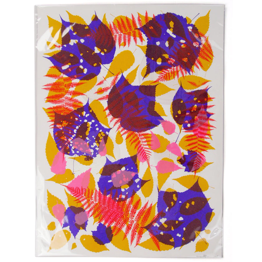 Red Fern with purple Ochre and Pink Leaves Screenprint on Paper