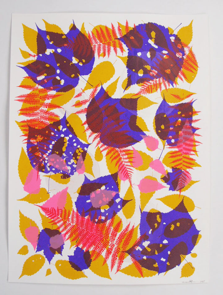 Red Fern with purple Ochre and Pink Leaves Screenprint on Paper