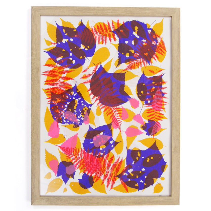 Red Fern with purple Ochre and Pink Leaves Screenprint on Paper
