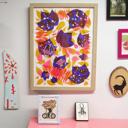 Red Fern with purple Ochre and Pink Leaves Screenprint on Paper