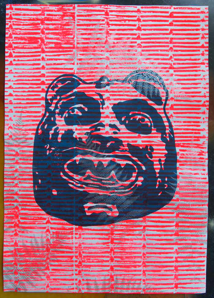 Bear Mask on Textured Background with Silver Ferns // By Hand Screenprint