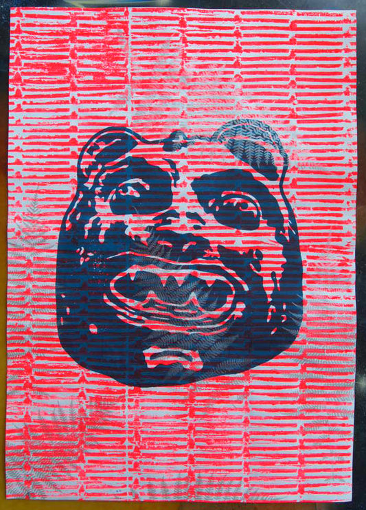 Bear Mask on Textured Background with Silver Ferns // By Hand Screenprint