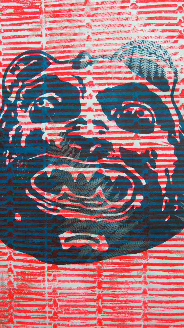 Bear Mask on Textured Background with Silver Ferns // By Hand Screenprint