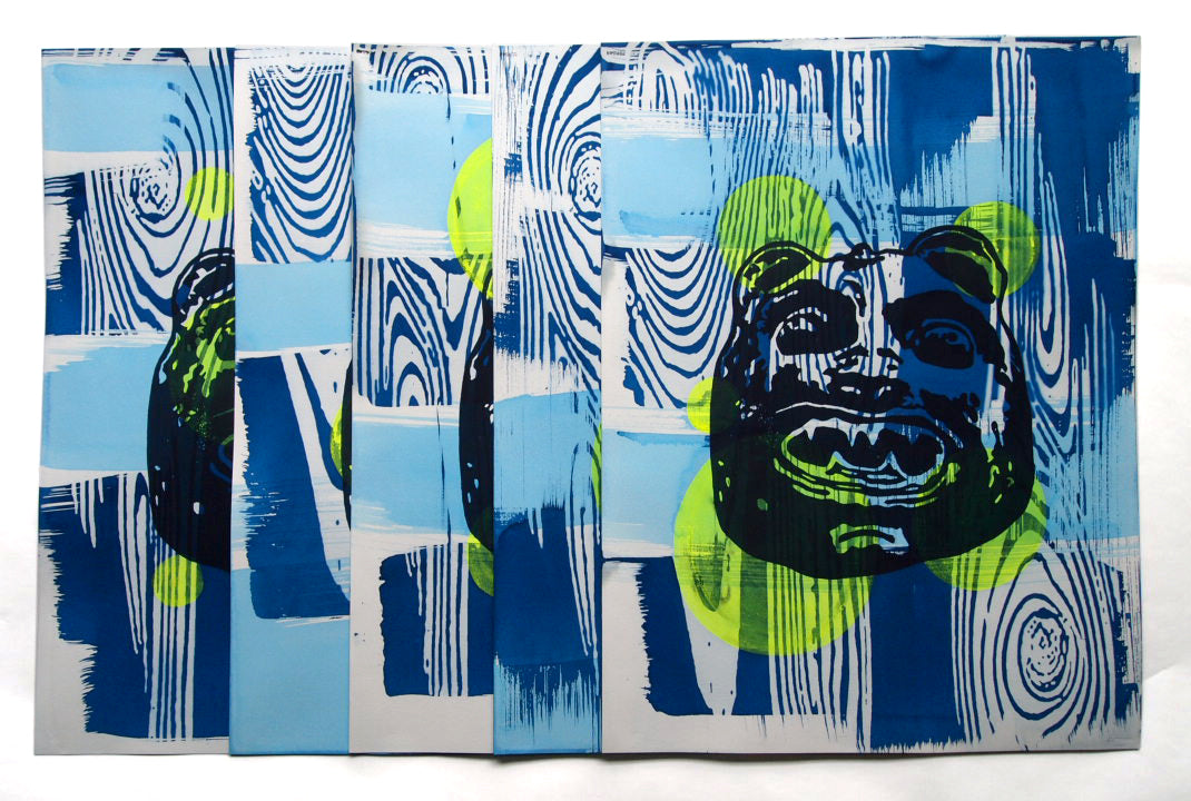 Cyanotype and Bear Mask Screenprint on Paper 18" x 24"