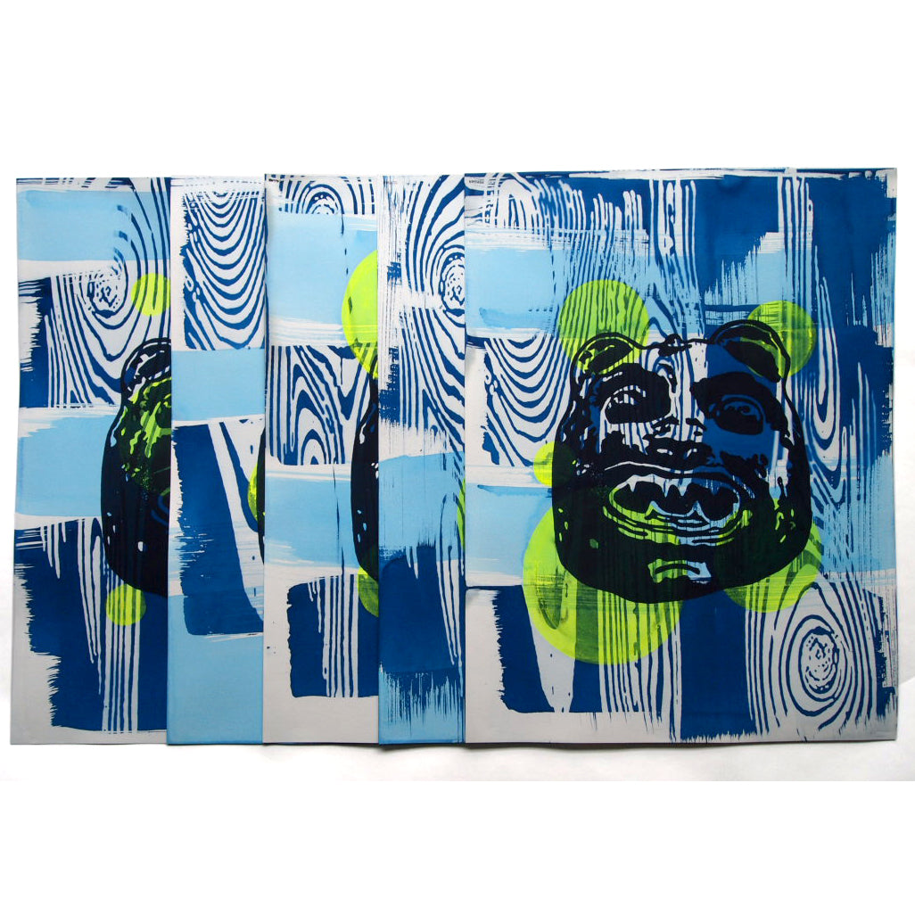 Cyanotype and Bear Mask Screenprint on Paper 18" x 24"