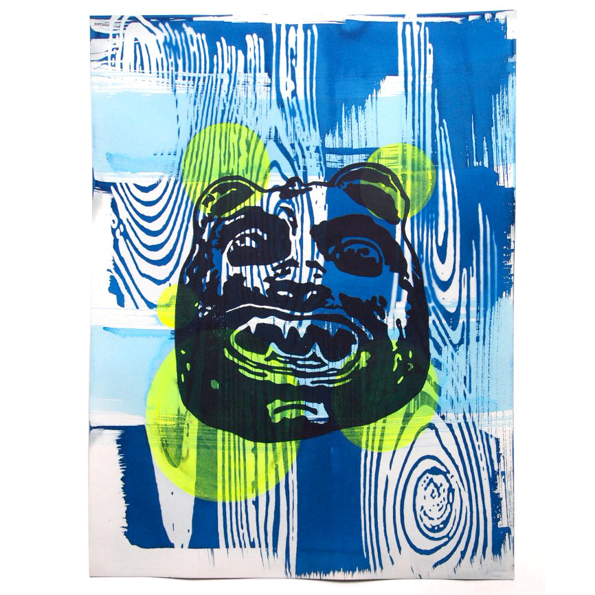 Cyanotype and Bear Mask Screenprint on Paper 18" x 24"