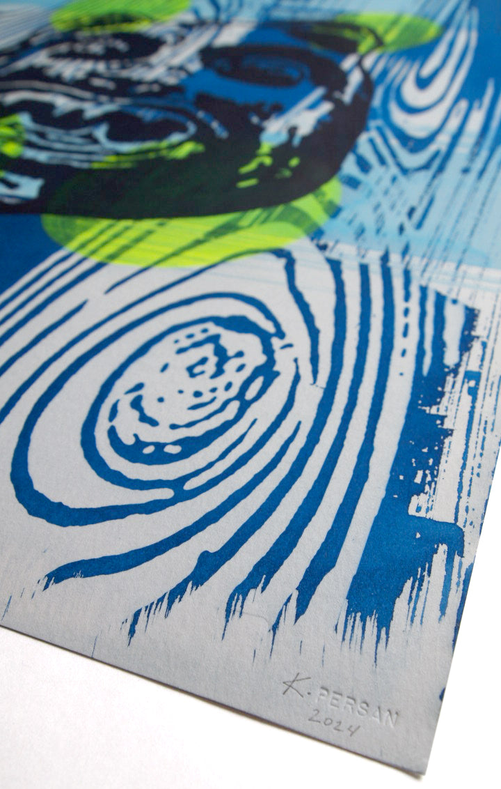 Cyanotype and Bear Mask Screenprint on Paper 18" x 24"